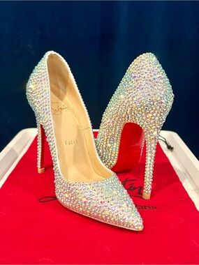 Christian Louboutin Swarovski Crystal Strass Silver Sparkle Heels So Kate 36 💎